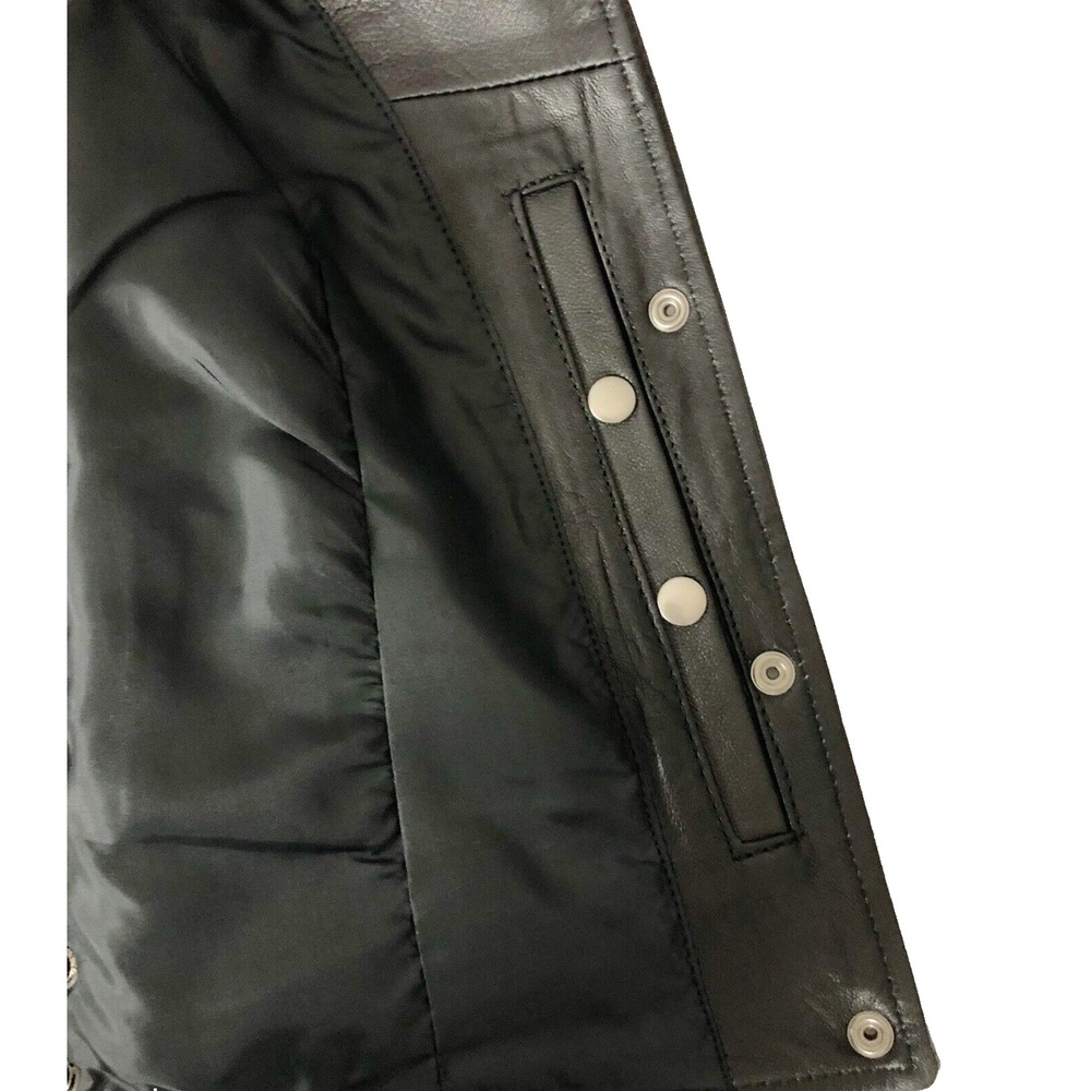 Unik Premium Women Sz M Black Leather Snap Front Vest Side Laces Paisley Liner - Picture 16 of 16